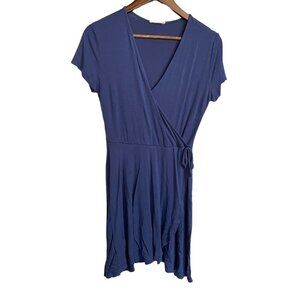 Rolla Coaster Womens Juniors Blue Faux Wrap Tie Stretch Surplus Mini Dress Large